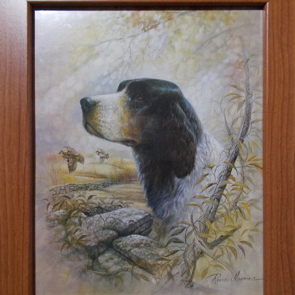 ART RUANE MANNING Hunting Dog Quail Signed Framed VTG - Picture 2 of 7